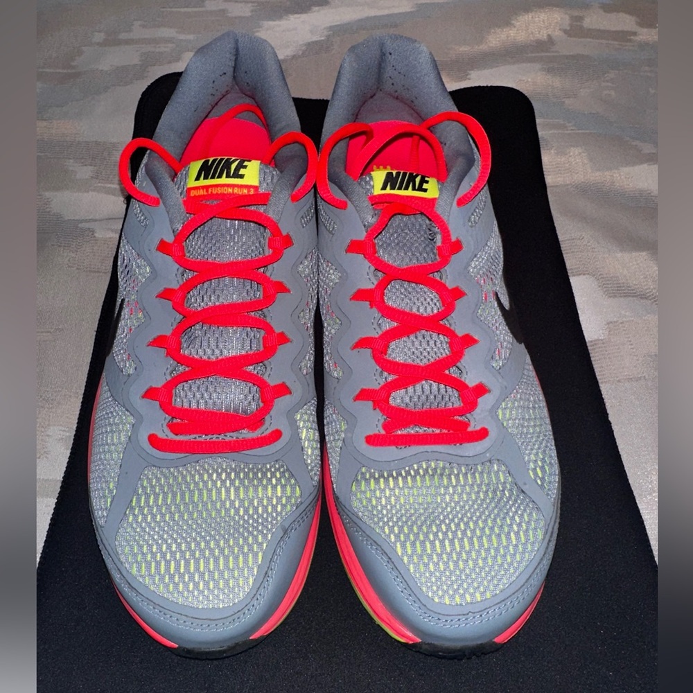 Nike Gray and Neon Coral Athletic Shoes